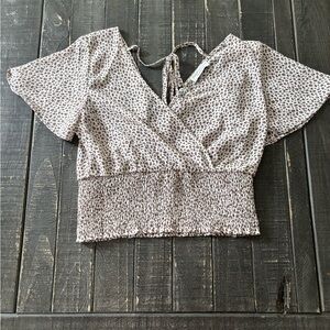 Paper Crane leopard print Flutter Sleeve Wrap Blouse